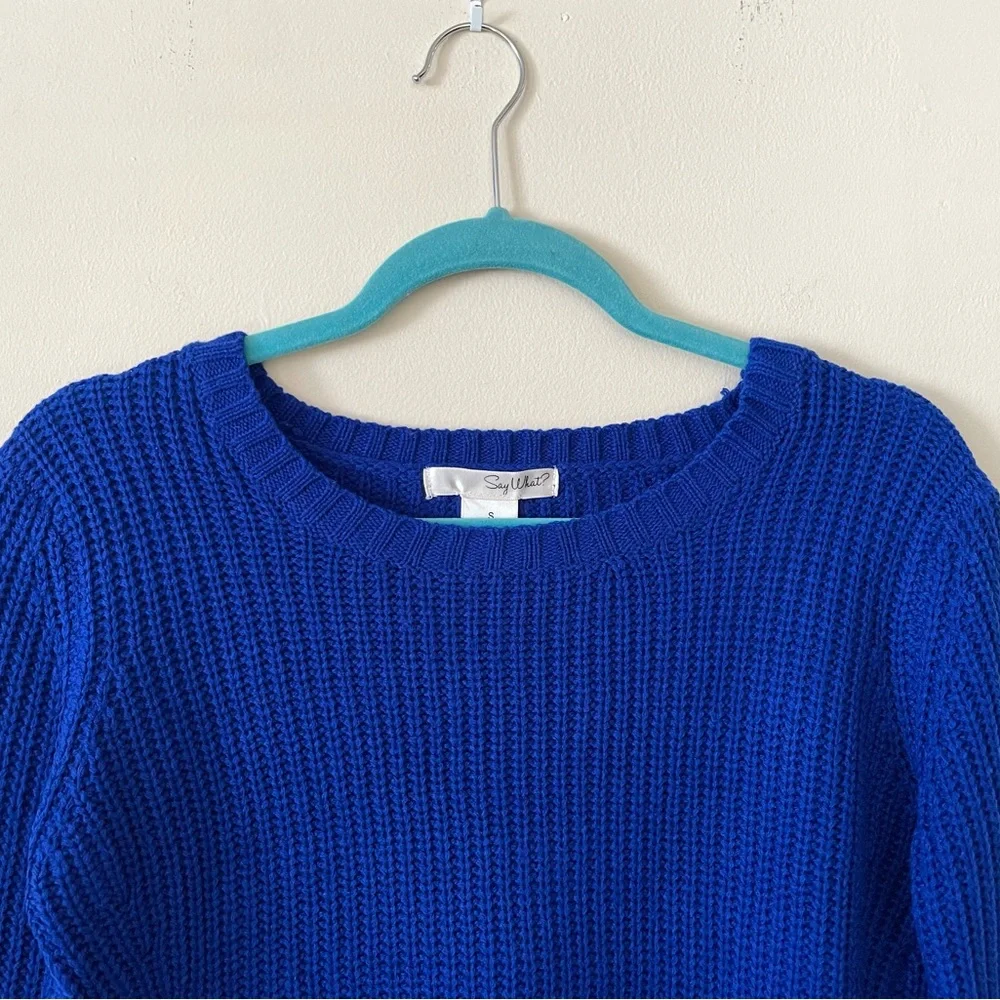 Say What? Royal Blue Cropped Long Sleeve Sweater Top Size Small